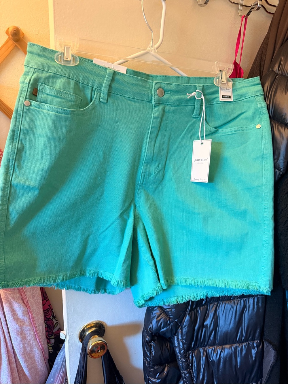 NWT Judy Blue 3x Turquoise High-Rise Frayed Hem Shorts